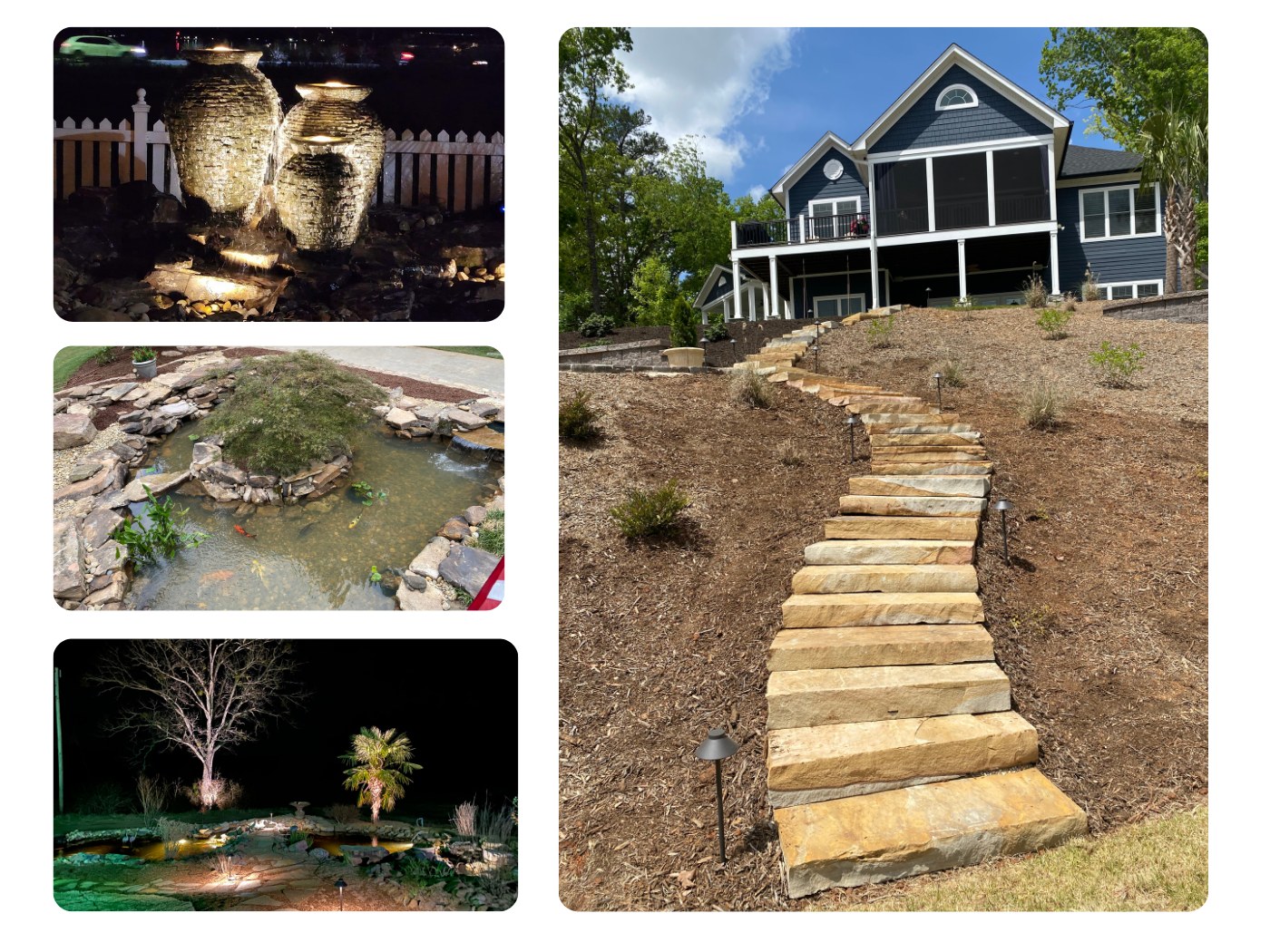 A collage of pictures with various images and landscaping.